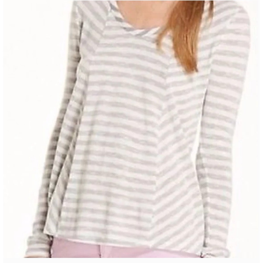 Saturday Sunday Top Women Large Gray‎ Striped Cotton Blend Casual Anthropologie